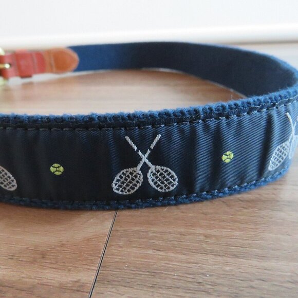 J. PRESS Tan Leather Tennis Woven Preppy Navy Belt - Men's Size 32 - Picture 6 of 14